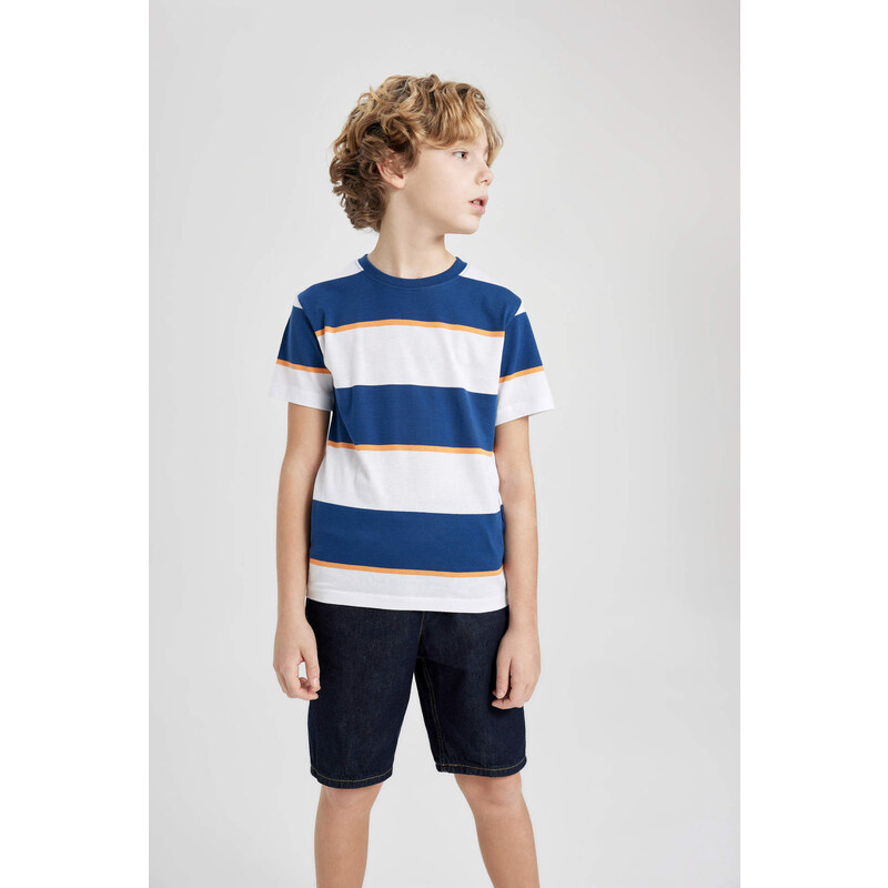 DEFACTO Boy Regular Fit Crew Neck Striped Short Sleeve T-Shirt