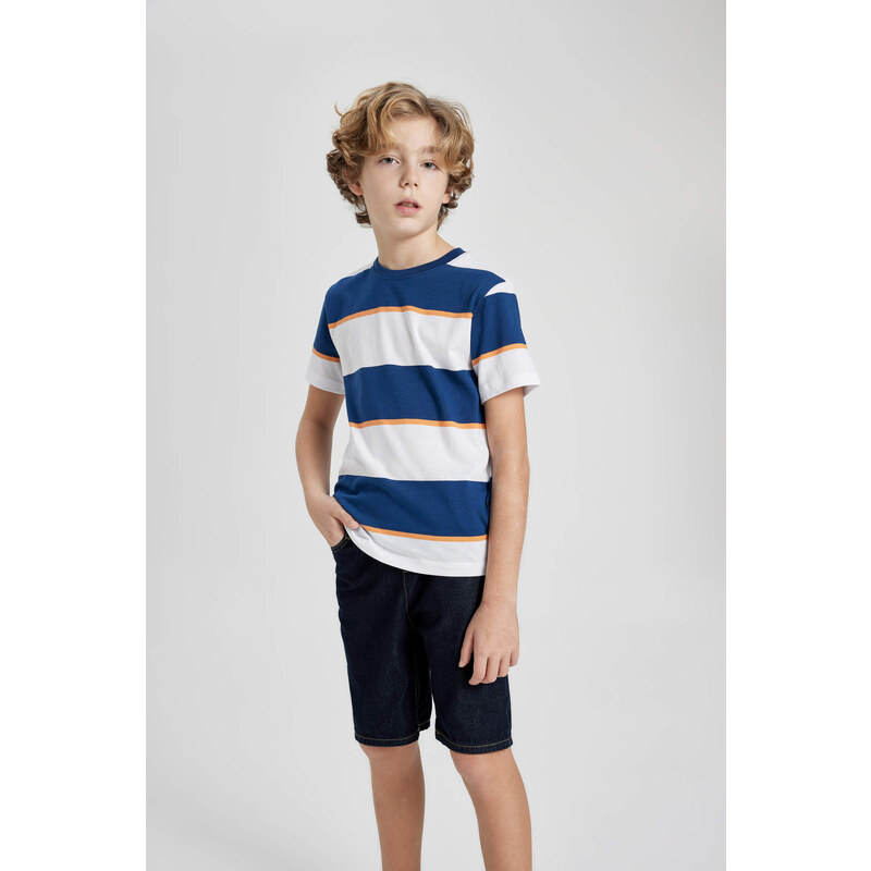 DEFACTO Boy Regular Fit Crew Neck Striped Short Sleeve T-Shirt