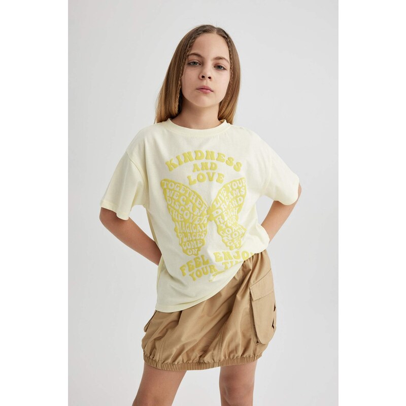 DEFACTO Girl Oversize Fit Printed Short Sleeve T-Shirt