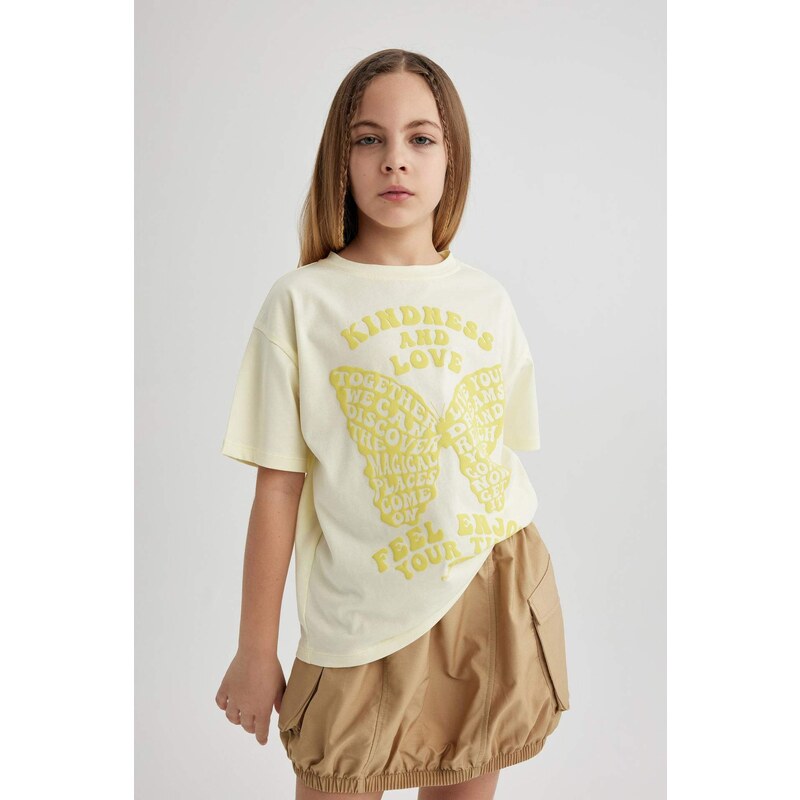 DEFACTO Girl Oversize Fit Printed Short Sleeve T-Shirt