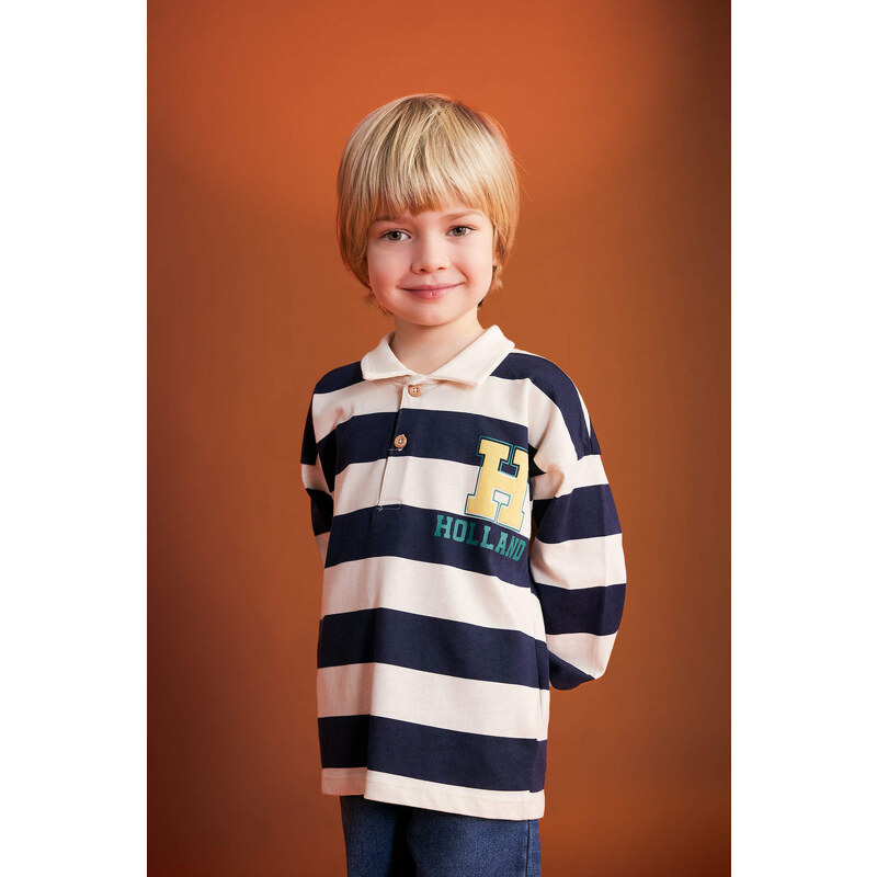 DEFACTO Baby Boy Polo Neck Striped Sweatshirt