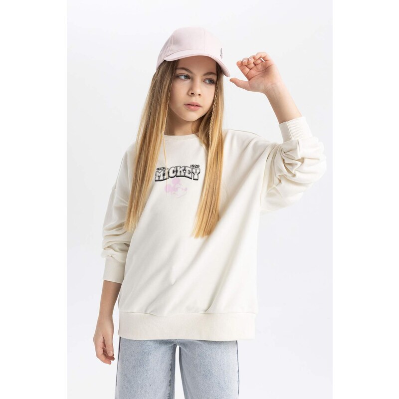 DEFACTO Oversize Fit Mickey & Minnie Licensed Crew Neck Sweatshirt