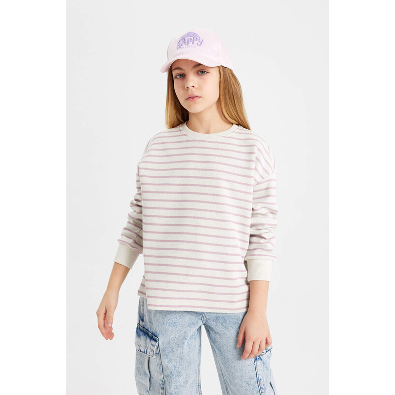 DEFACTO Girl Relax Fit Crew Neck Striped Sweatshirt