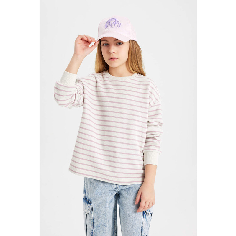 DEFACTO Girl Relax Fit Crew Neck Striped Sweatshirt