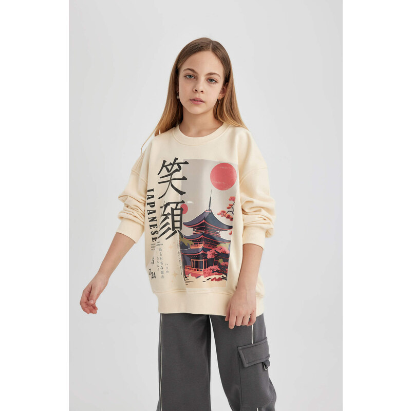 DEFACTO Girl Oversize Fit Crew Neck Thick Fabric Sweatshirt