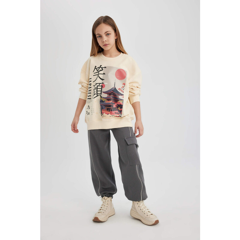 DEFACTO Girl Oversize Fit Crew Neck Thick Fabric Sweatshirt