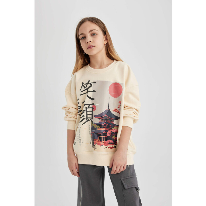 DEFACTO Girl Oversize Fit Crew Neck Thick Fabric Sweatshirt