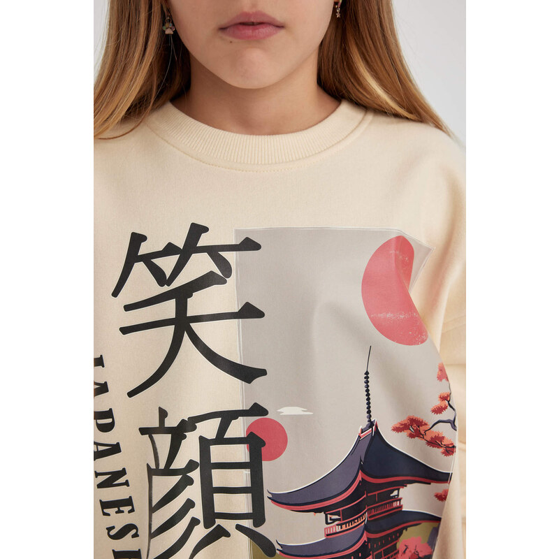 DEFACTO Girl Oversize Fit Crew Neck Thick Fabric Sweatshirt