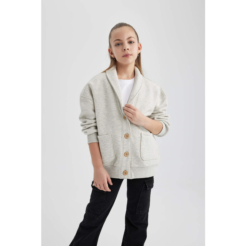 DEFACTO Girl Crew Neck Soft Fuzzy Cardigan