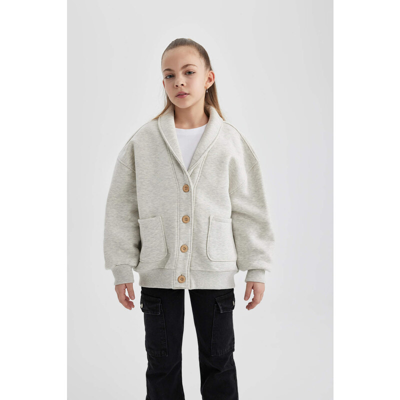 DEFACTO Girl Crew Neck Soft Fuzzy Cardigan