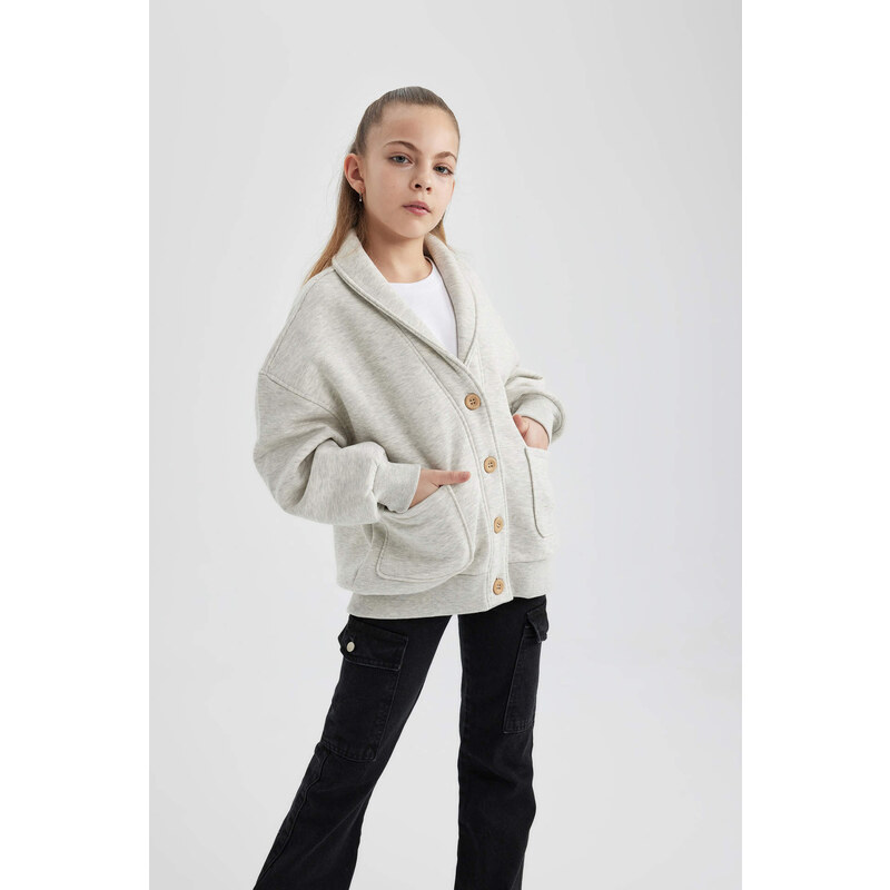 DEFACTO Girl Crew Neck Soft Fuzzy Cardigan