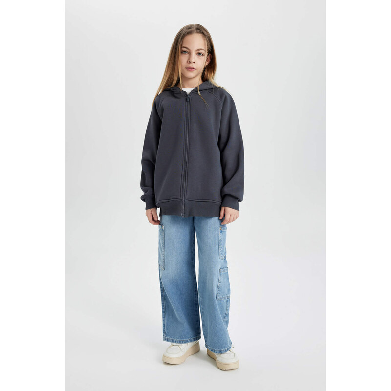 DEFACTO Girl Hooded Soft Lined Zippered Cardigan