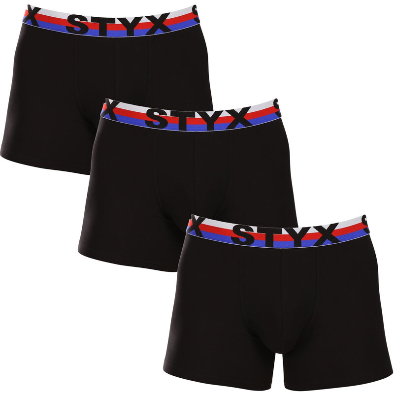 3PACK pánské boxerky Styx long sportovní guma černé trikolóra