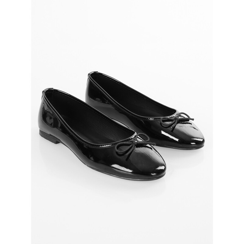 Shoeberry Women's Baily Black Patent Leather Bow Daily Flats