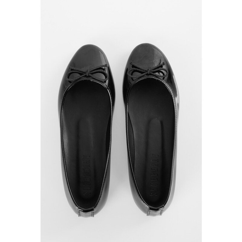 Shoeberry Women's Baily Black Patent Leather Bow Daily Flats