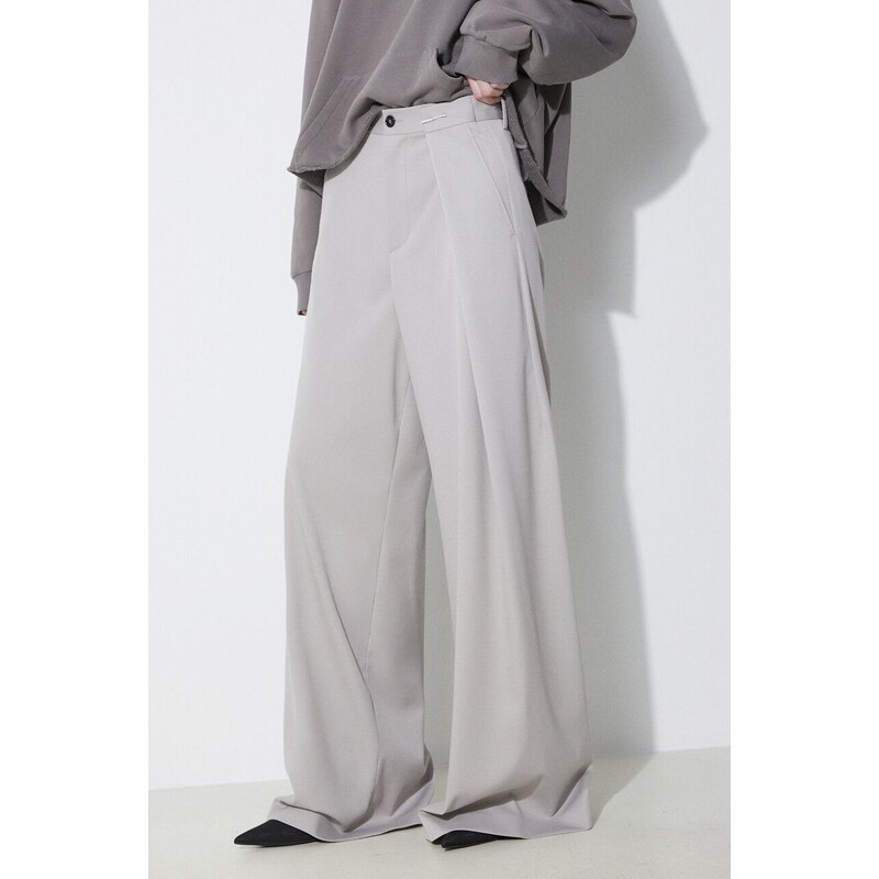 Kalhoty s příměsí vlny MM6 Maison Margiela šedá barva, široké, high waist, S52KA0481