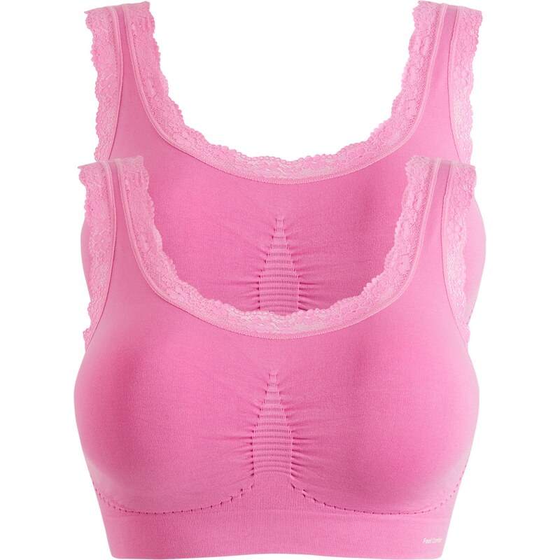 bonprix Bezešvý podprsenkový top Feel Comfort (2 ks v balení) Pink