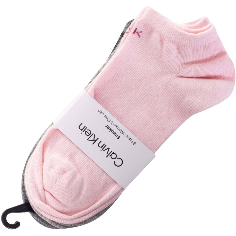Sada tří párů dámských ponožek v růžové a šedé barvě Calvin Klein - Dámské