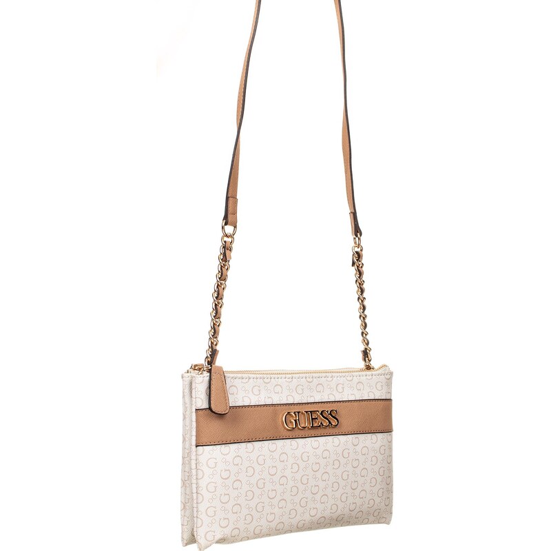 Guess dámská kabelka Ledger Crossbody krémově bílá s monogramem