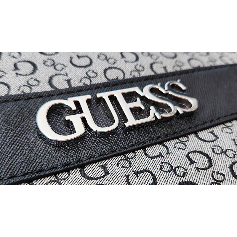 Guess dámská kabelka Ledger Crossbody světle šedá s monogramem