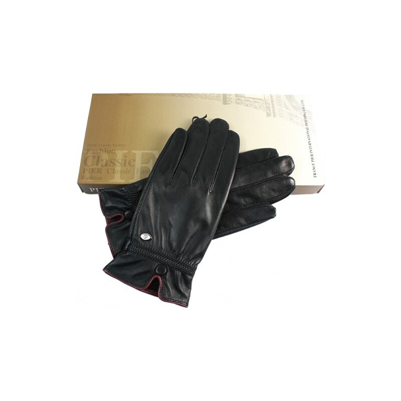 Ostatní Dámské černé kožené rukavice Pier PR90122 L