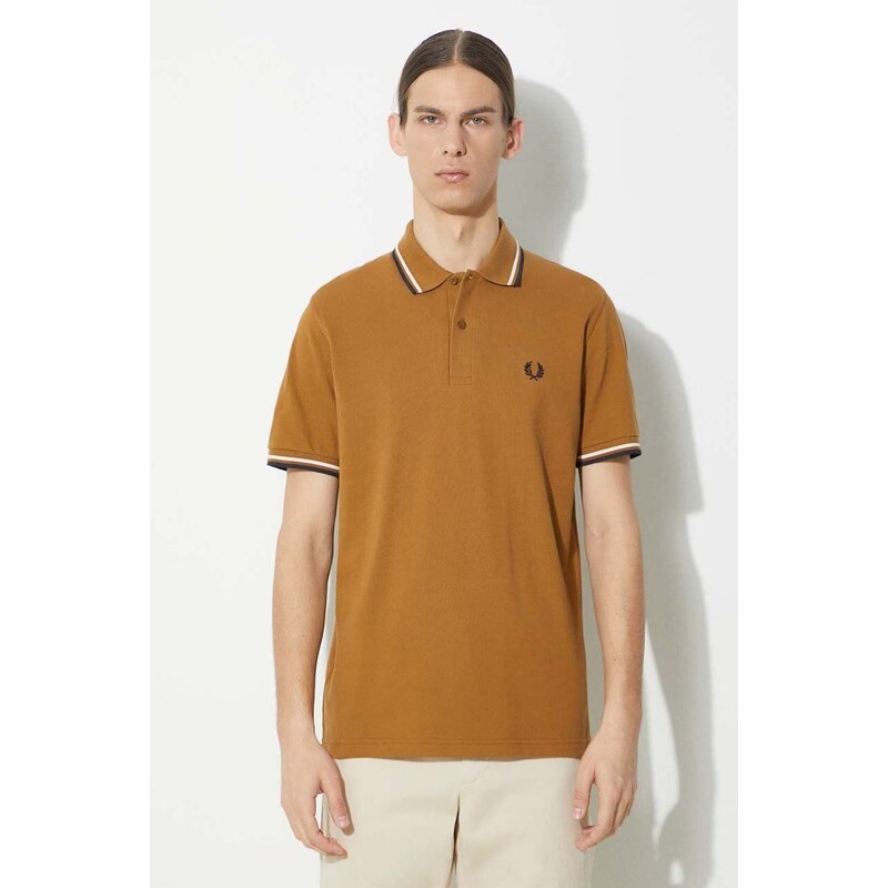 Bavlněné polo tričko Fred Perry Twin Tipped Shirt hnědá barva, M12.V46