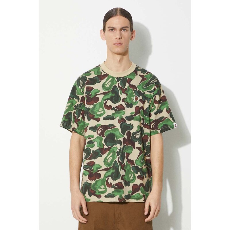 Bavlněné tričko A Bathing Ape Bape Art Camo Ape Head One Point Tee zelená barva, 1J80109057