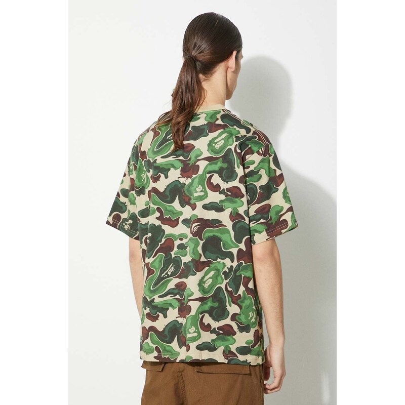 Bavlněné tričko A Bathing Ape Bape Art Camo Ape Head One Point Tee zelená barva, 1J80109057