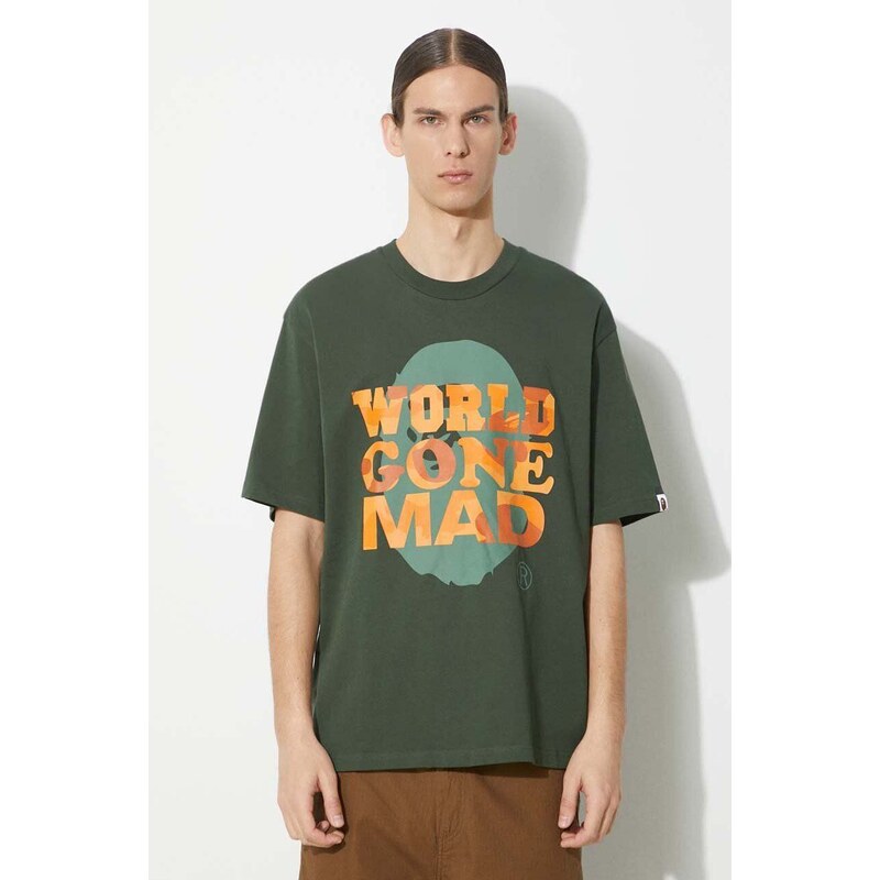 Bavlněné tričko A Bathing Ape Bape Wgm Tee zelená barva, s potiskem, 1J80109062