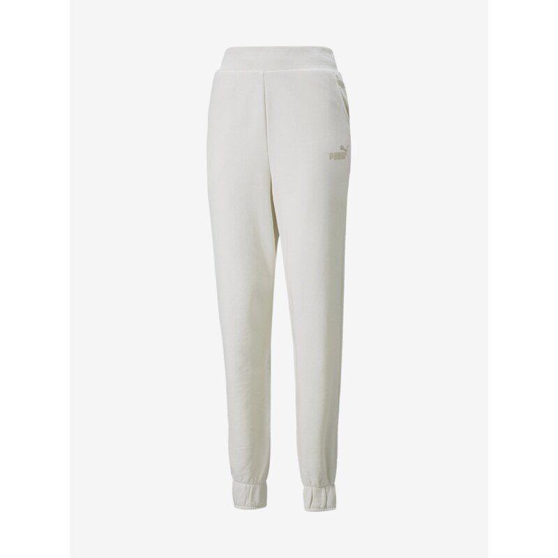 Krémové dámské tepláky Puma ESS+ Embroidery High-Waist Pants - Dámské