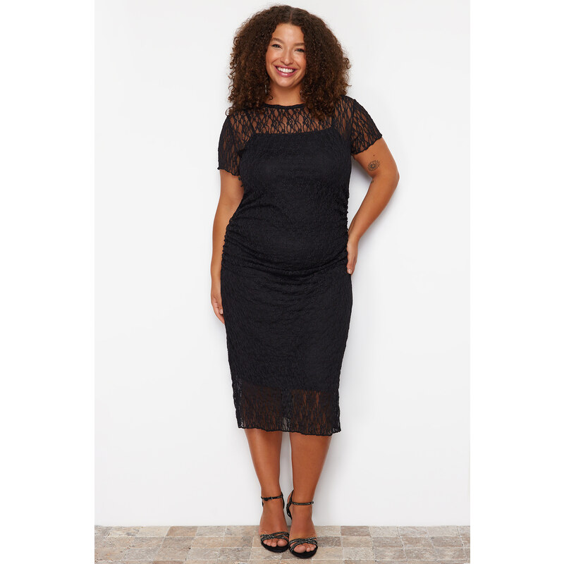 Trendyol Curve Black Lace Midi Knitted Dress