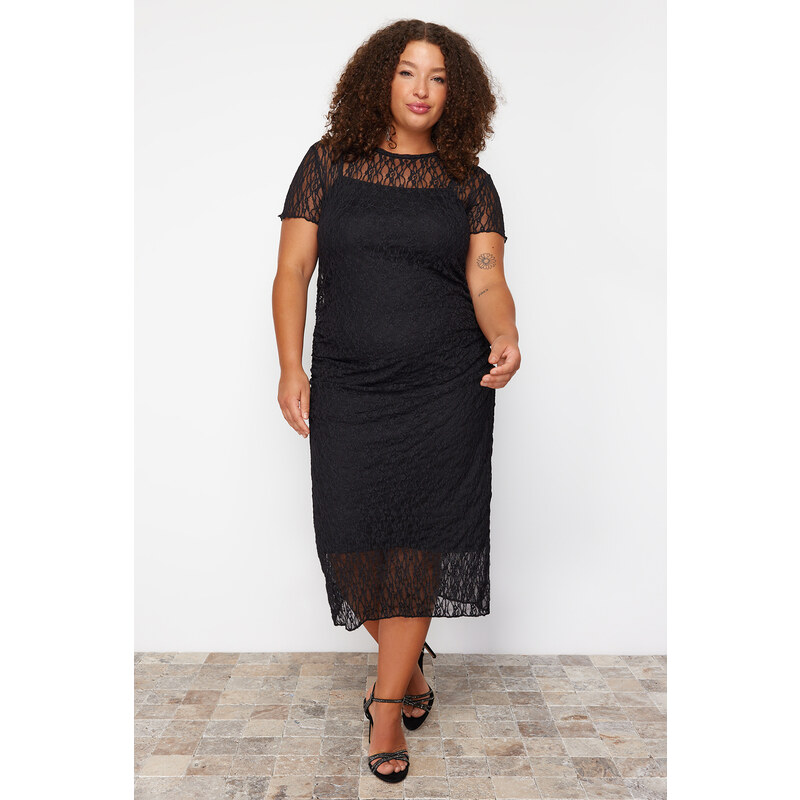 Trendyol Curve Black Lace Midi Knitted Dress