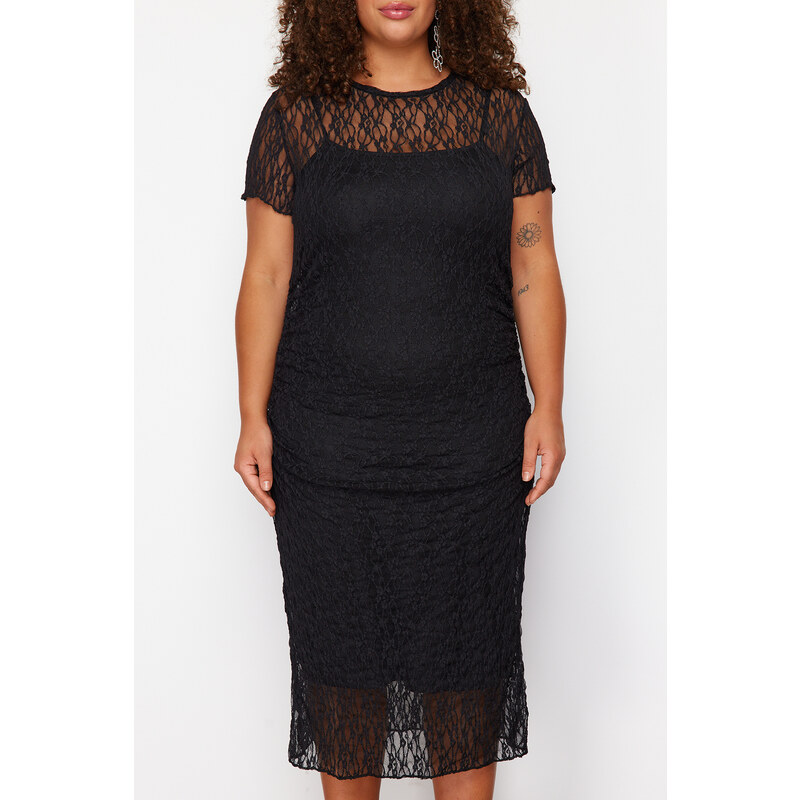 Trendyol Curve Black Lace Midi Knitted Dress