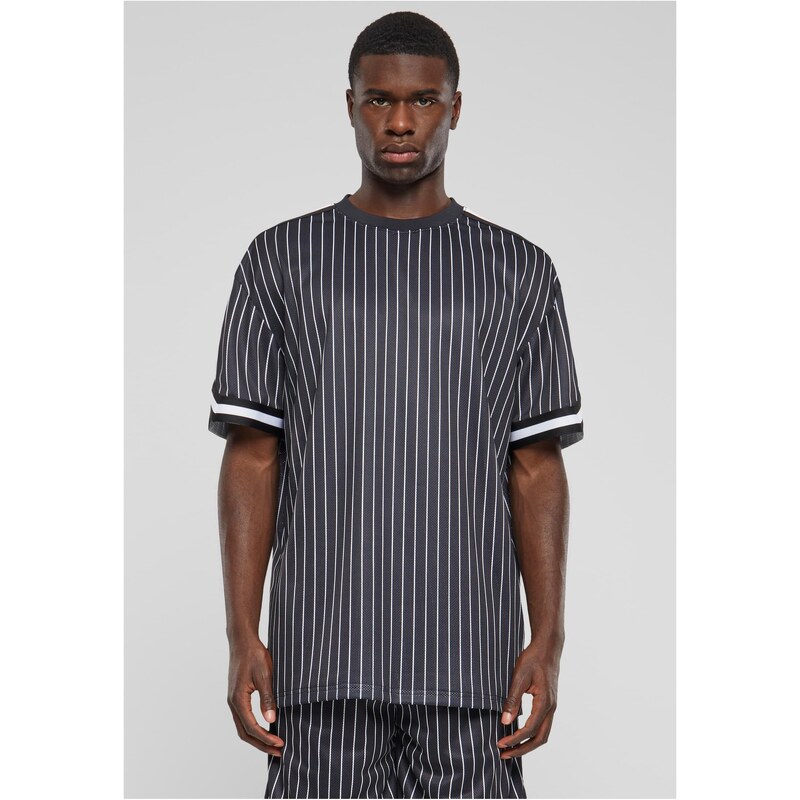Urban Classics Pánské tričko Oversized Striped Mesh Tee - černo