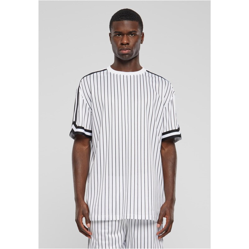 Urban Classics Pánské tričko Oversized Striped Mesh Tee - bílo