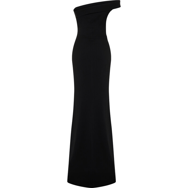 Trendyol Black Single Sleeve Stone Accessory Long Evening Dress