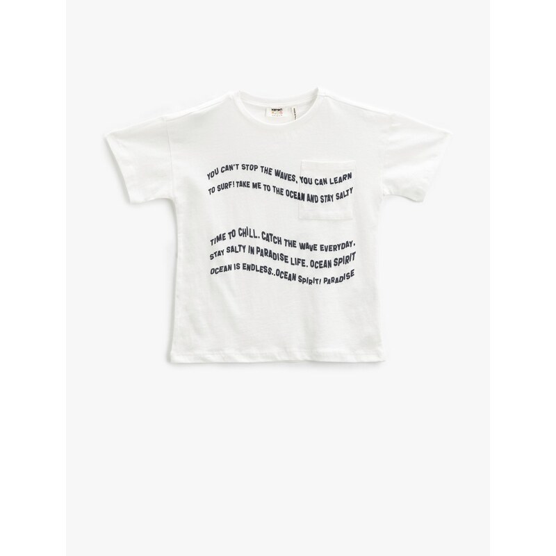 Koton Printed T-Shirt, Short Sleeves, Crew Neck With Pockets.
