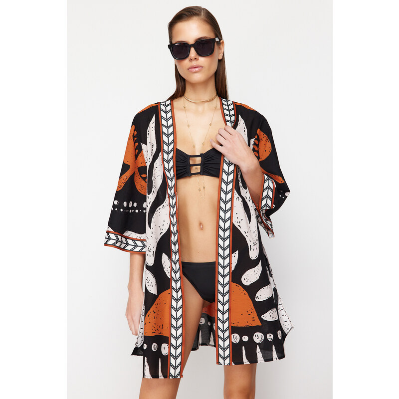 Trendyol etnický vzor s páskem mini-tkanina 100% bavlna kimono a 107060772