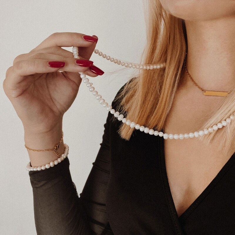 Manoki Dlouhý perlový náhrdelník Pauline Gold - sladkovodní perla