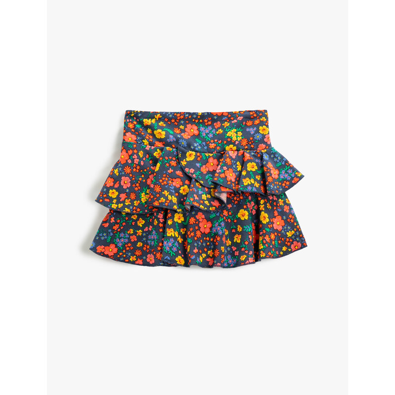 Koton Floral Mini Skirt with Ruffle Tiered Elastic Waist.