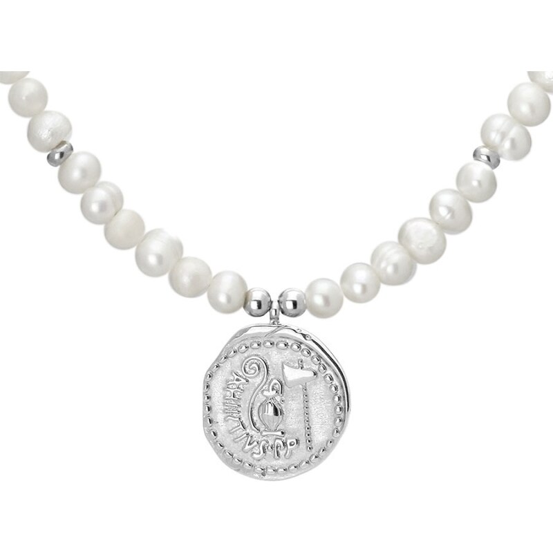 Manoki Perlový náhrdelník Eudora - starožitná mince, sladkovodní perla