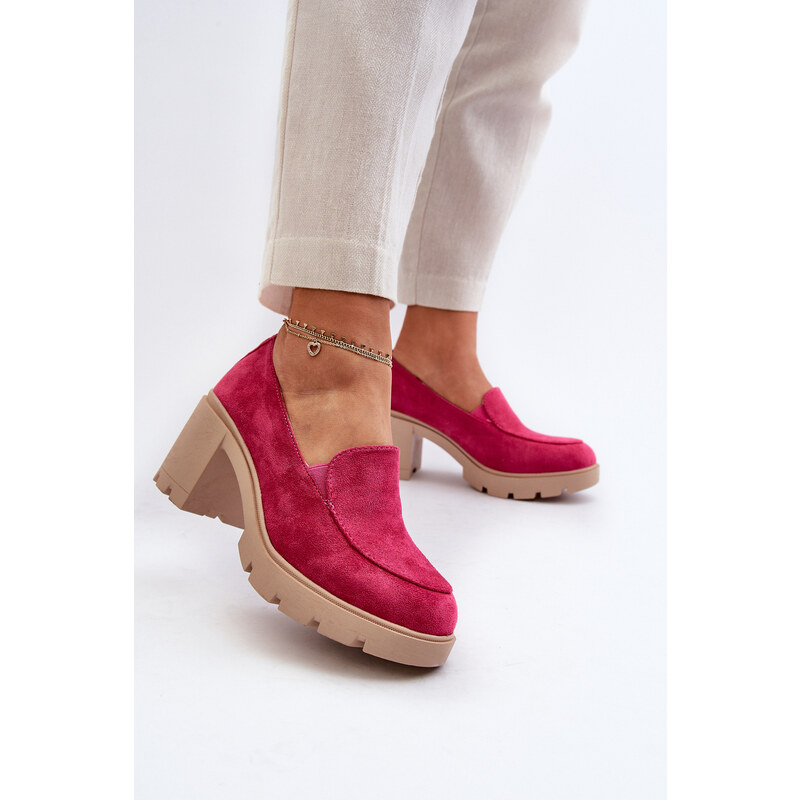 Kesi Dámské eko semišové boty s vysokými podpatky a platformou Fuchsia Arablosa