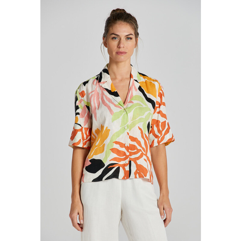 KOŠILE GANT REL PALM PRINT SS LINEN SHIRT MEDAL YELLOW