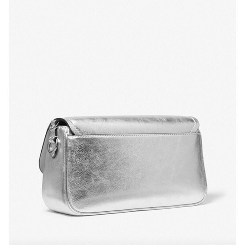 Kožená kabelka Michael Kors Parker medium metallic stříbrná