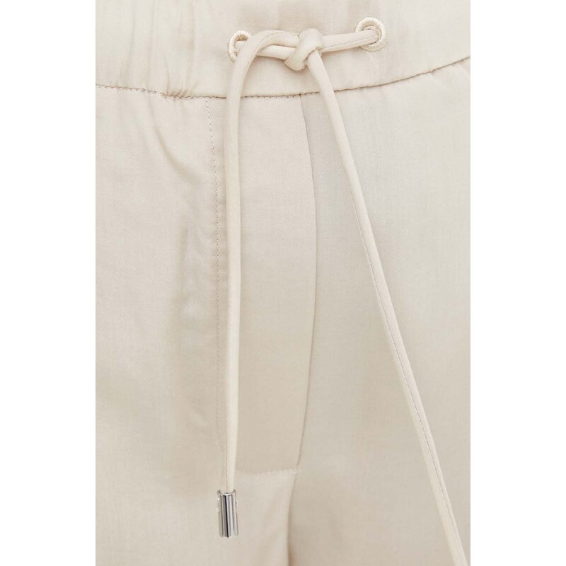 Kalhoty Emporio Armani dámské, béžová barva, jednoduché, high waist, 3D2P93 1NKGZ