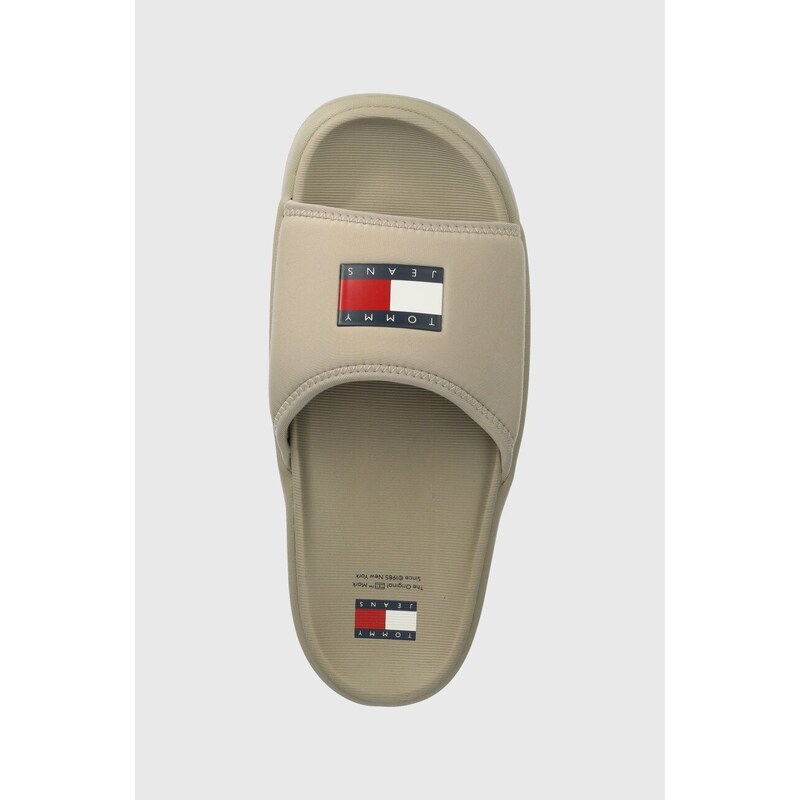 Pantofle Tommy Jeans TJW CHUNKY POOL SLIDE dámské, béžová barva, na platformě, EN0EN02448