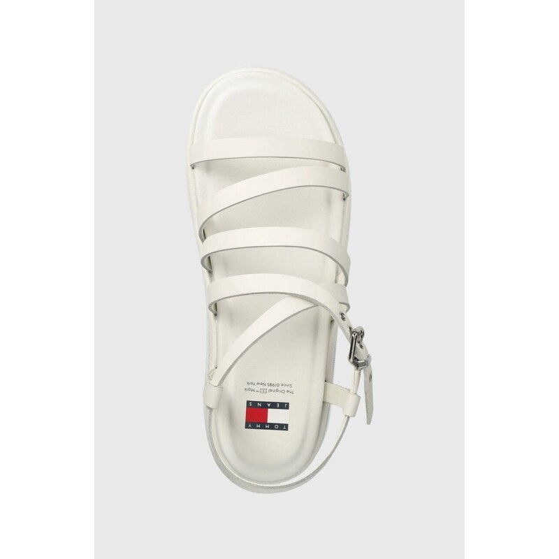 Kožené sandály Tommy Jeans TJW STRAPPY WEDGE SANDAL bílá barva, EN0EN02516