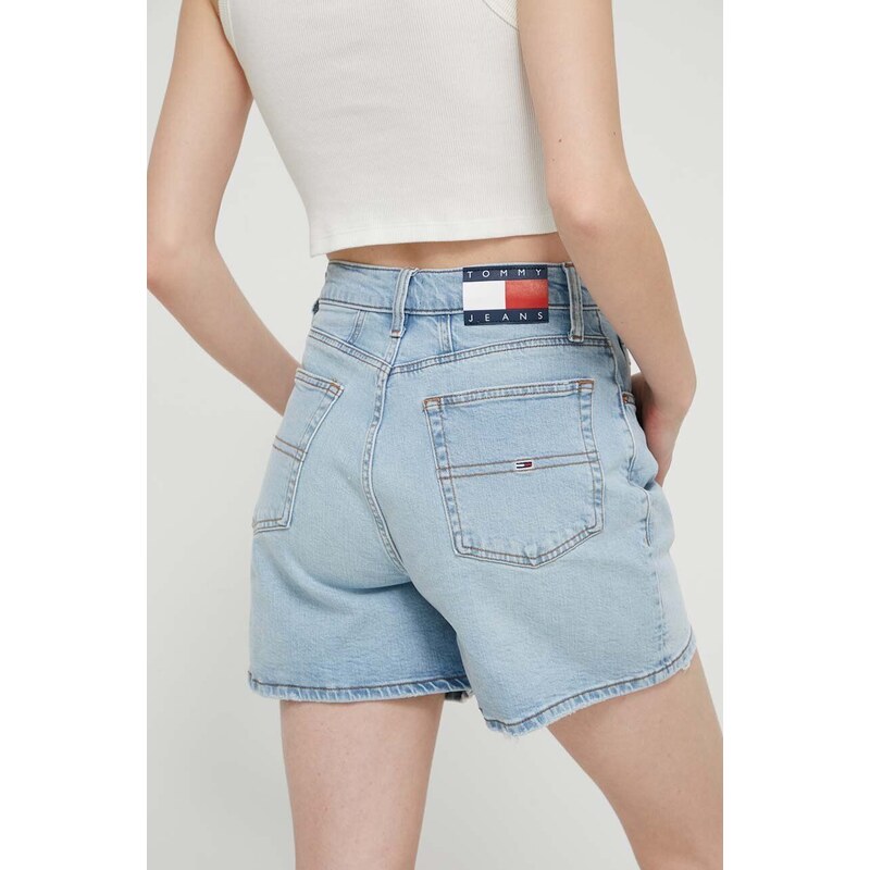 Džínové šortky Tommy Jeans dámské, hladké, high waist, DW0DW17645