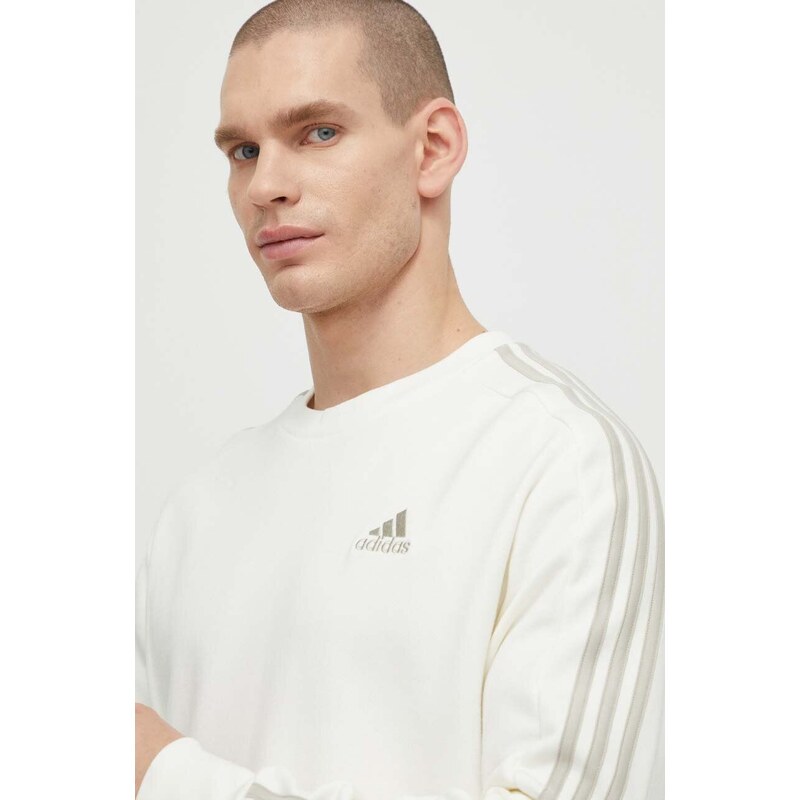 Bavlněná mikina adidas pánská, béžová barva, s aplikací, IS1351