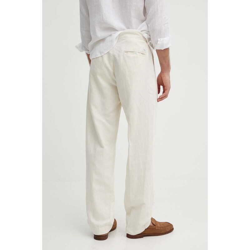 Kalhoty Pepe Jeans RELAXED PLEATED LINEN PANTS pánské, béžová barva, ve střihu chinos, PM211700